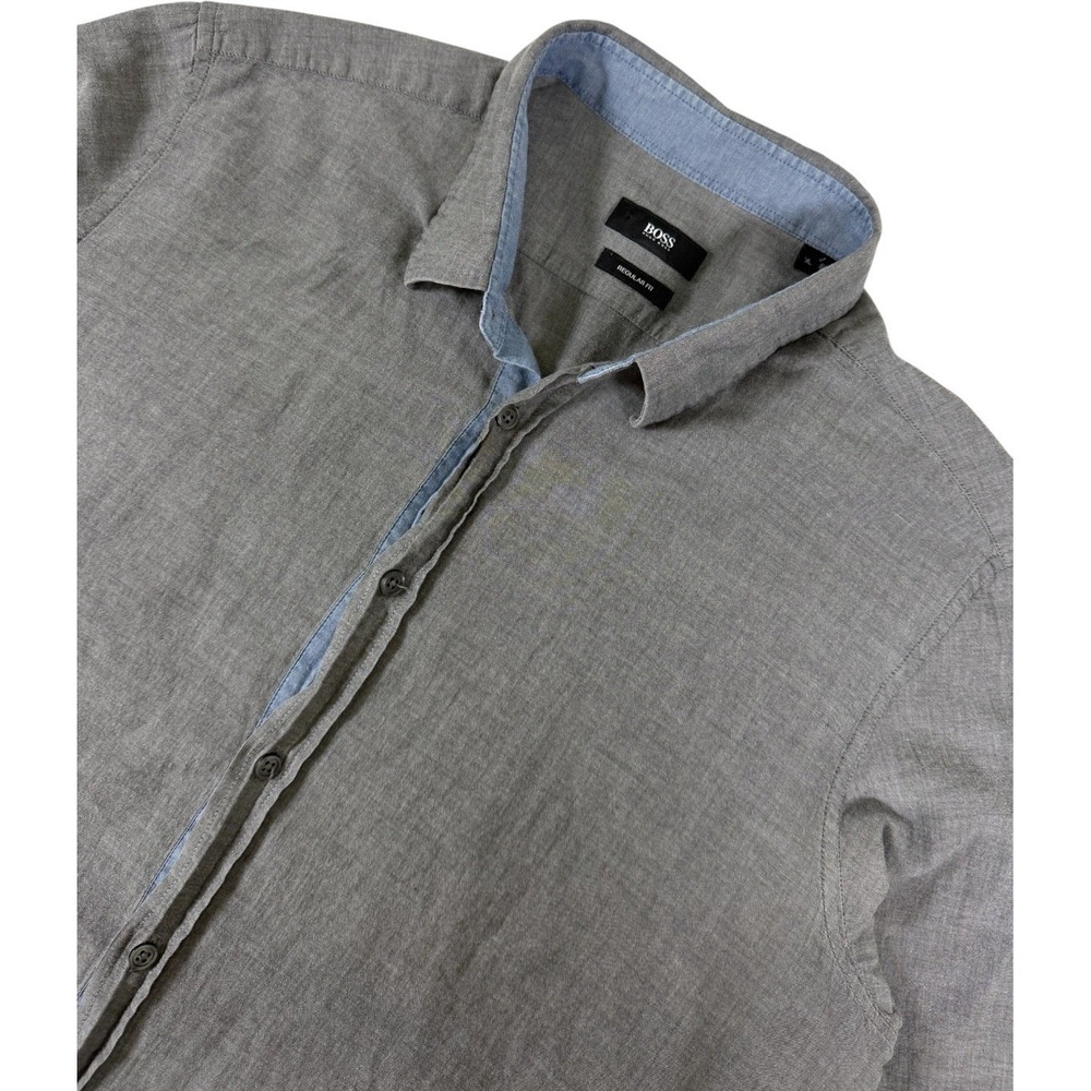 BOSS Hugo Boss Regular Fit Button‎ Down Shirt Men's XL Gray Long Sleeve Cotton